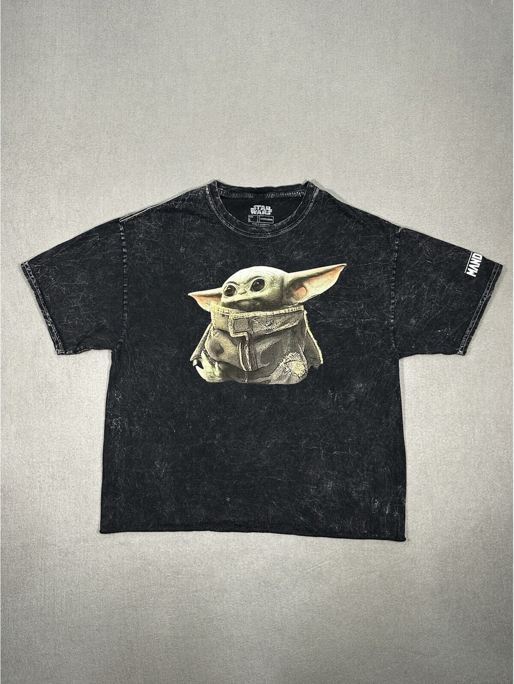 Star Wars Grogu Baby Yoda T Shirt Mens Large Black Acid Wash Mandalorian Graphic